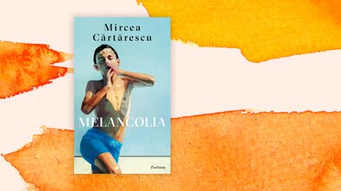 Buchcover von Mircea Cartarescus "Melancolia" vor Deutschlandfunk Kultur Hintergrund.