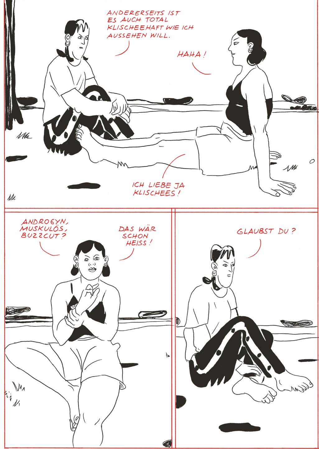 Eine Comicseite von Nino Bulling mit zwei Menschen, die auf einer Wiese sitzen Eine Comicseite von Nino Bulling mit zwei Menschen, die auf einer Wiese sitzen