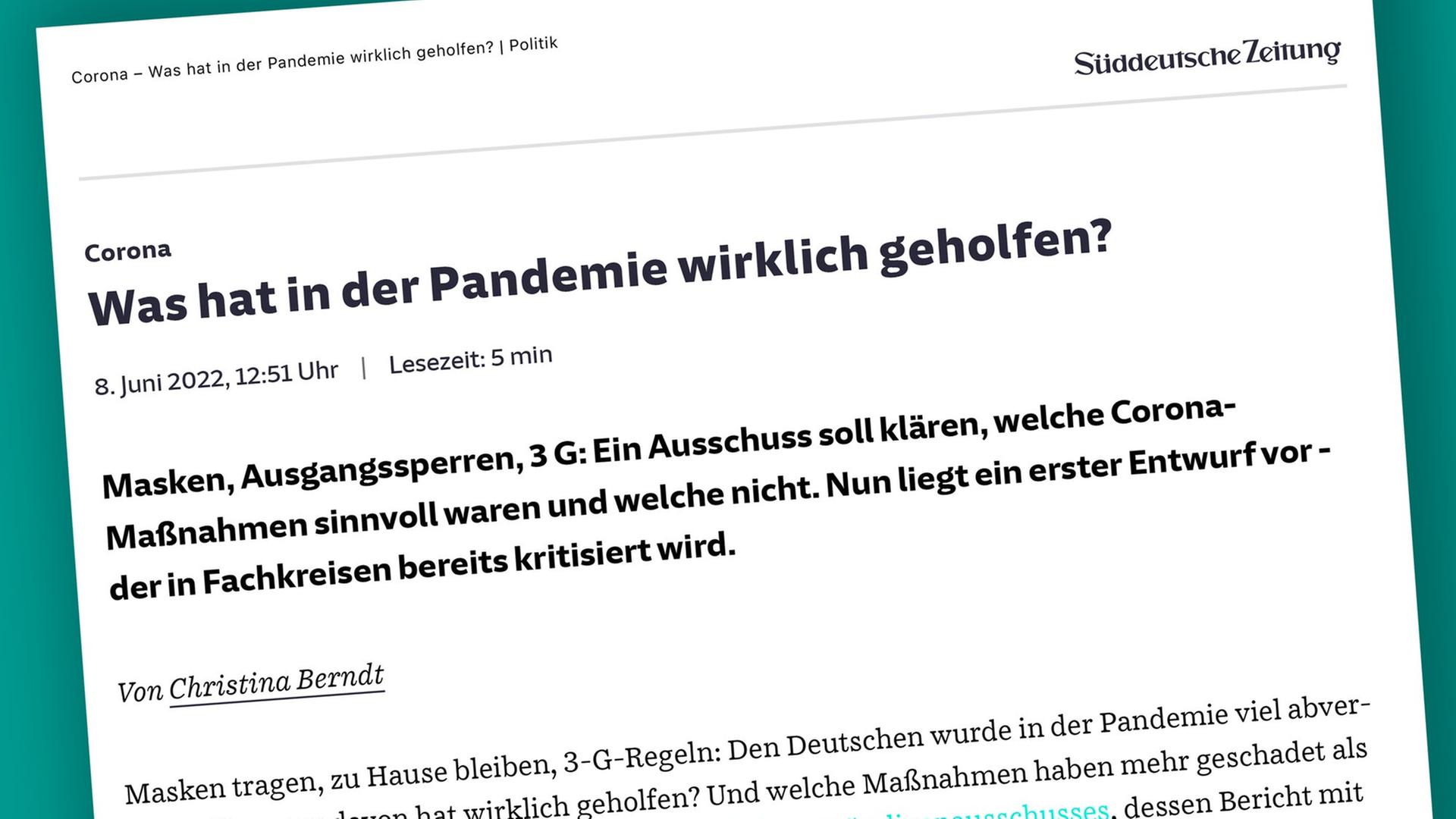 Screenshot des Artikels von Christina Berndt. Screenshot des Artikels von Christina Berndt.