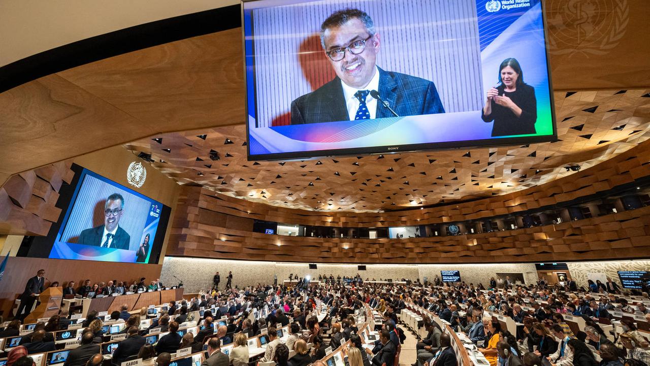 WHO-Generaldirektor Tedros Adhanom Ghebreyesus spricht auf der 76ten Jahresversammlung der Weltgesundheitsorganisation WHO am 22. Mai in Genf. 