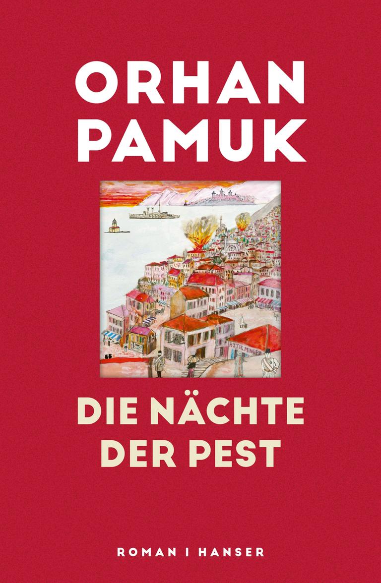 Das Cover zeigt den Autorennamen und Buchtitel auf rotem Hintergrund. In der Mitte ist ein gemaltes Bild einer Stadt am Meer zu sehen. Das Cover zeigt den Autorennamen und Buchtitel auf rotem Hintergrund. In der Mitte ist ein gemaltes Bild einer Stadt am Meer zu sehen.