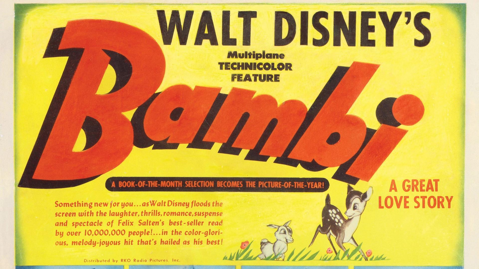 Das Plakat zu Walt Disneys Zeichentrickfilm "Bambi " im Jahr der Premiere 1942 Das Plakat zu Walt Disneys Zeichentrickfilm "Bambi " im Jahr der Premiere 1942