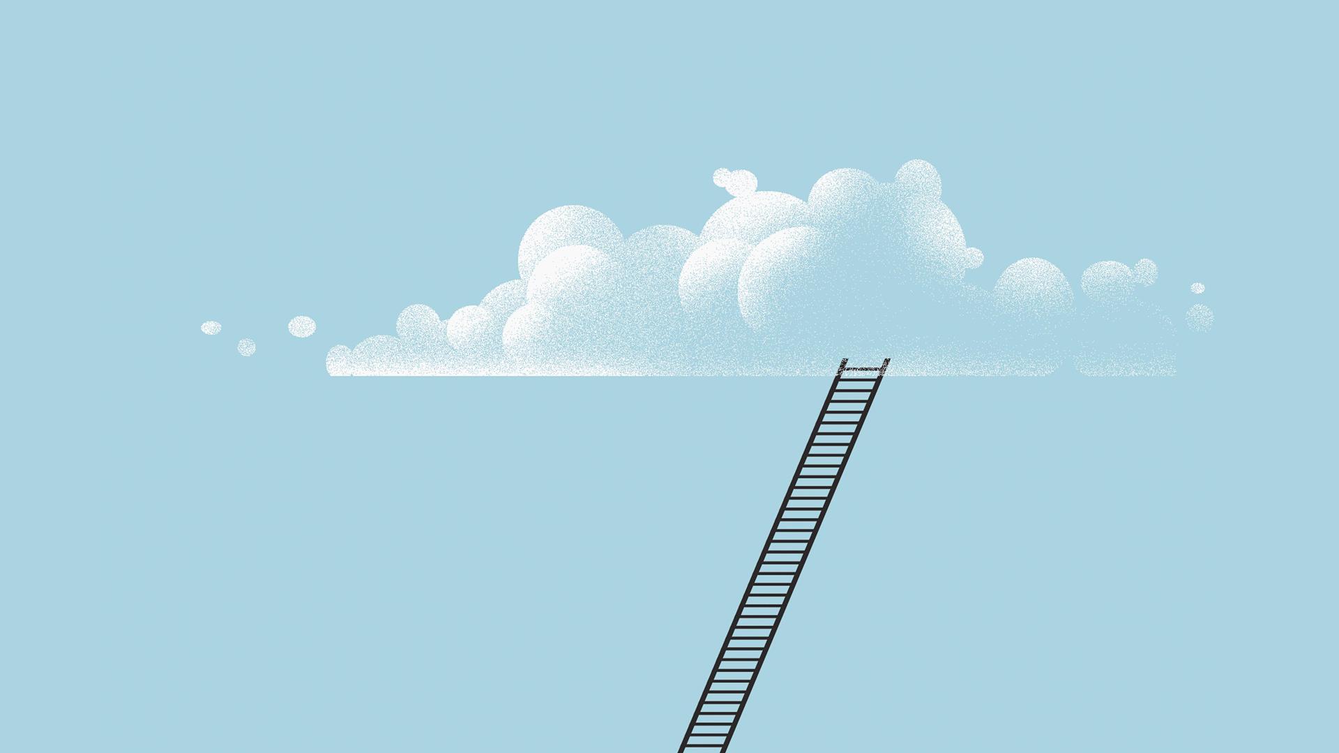 Illustration: Eine Leiter lehnt an einer Wolke. Illustration: Eine Leiter lehnt an einer Wolke.