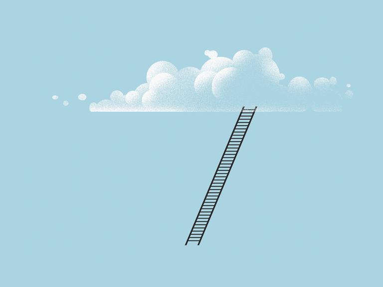 Illustration: Eine Leiter lehnt an einer Wolke.