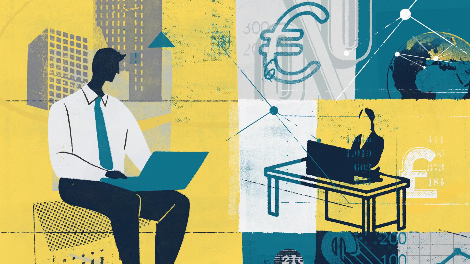 Grafik von Personen, die am Computer arbeiten. Grafik von Personen, die am Computer arbeiten.
