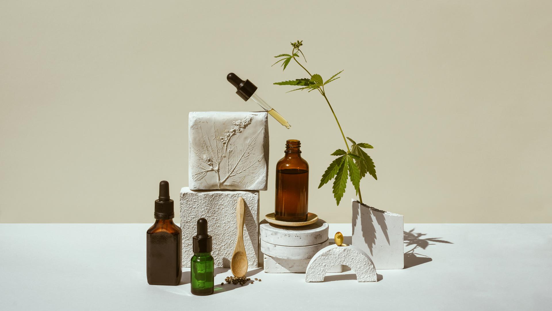 CBD-Öl und Hanfpflanze. CBD-Öl und Hanfpflanze.