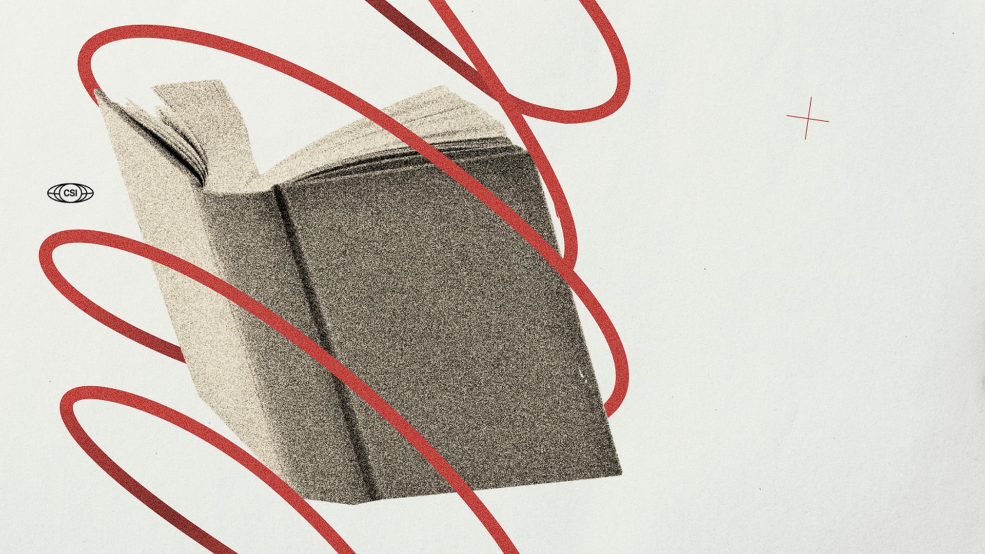 Illustration zum Recherche-Projekt China Science Investigation. Zu sehen ist ein Buch umringt von einem roten Band. Illustration zum Recherche-Projekt China Science Investigation. Zu sehen ist ein Buch umringt von einem roten Band.