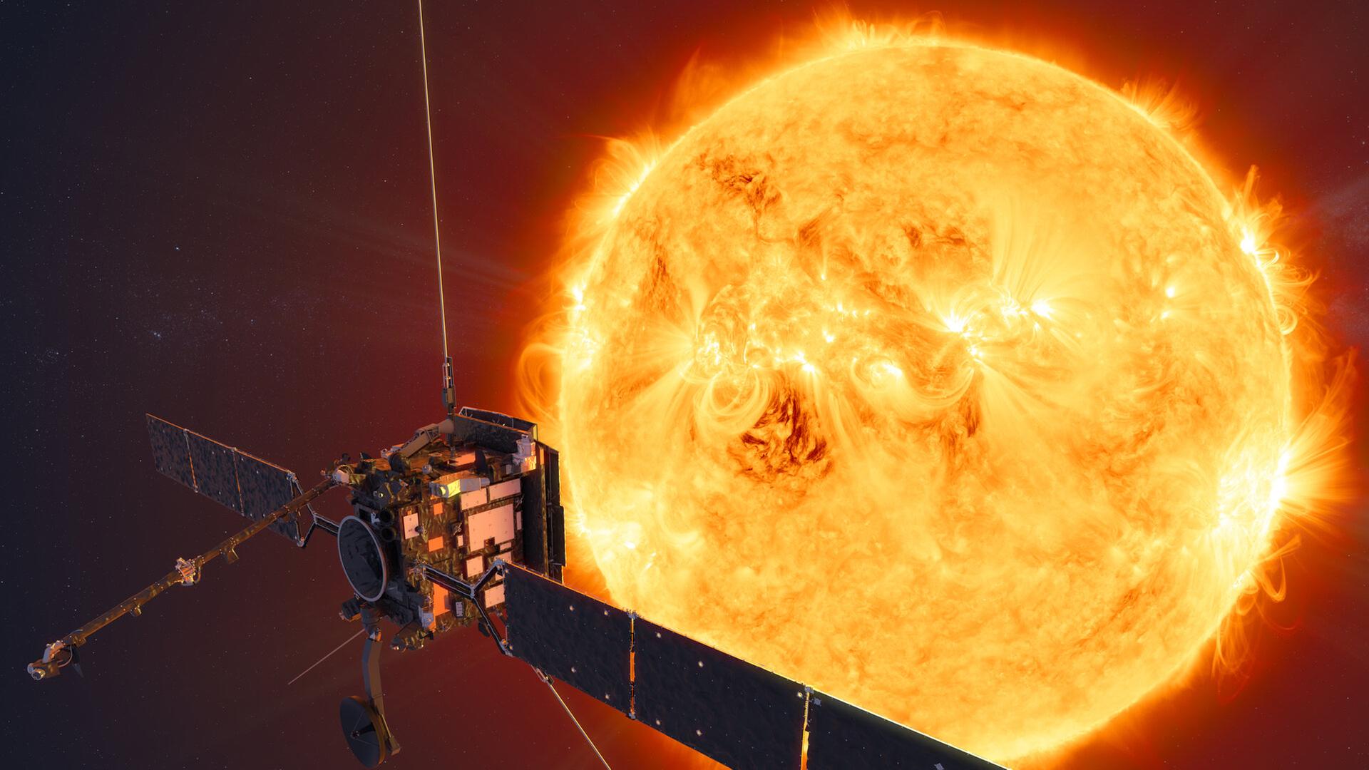 Solar Orbiter bei der Beobachtung der Sonne (Illustration) Solar Orbiter bei der Beobachtung der Sonne (Illustration)