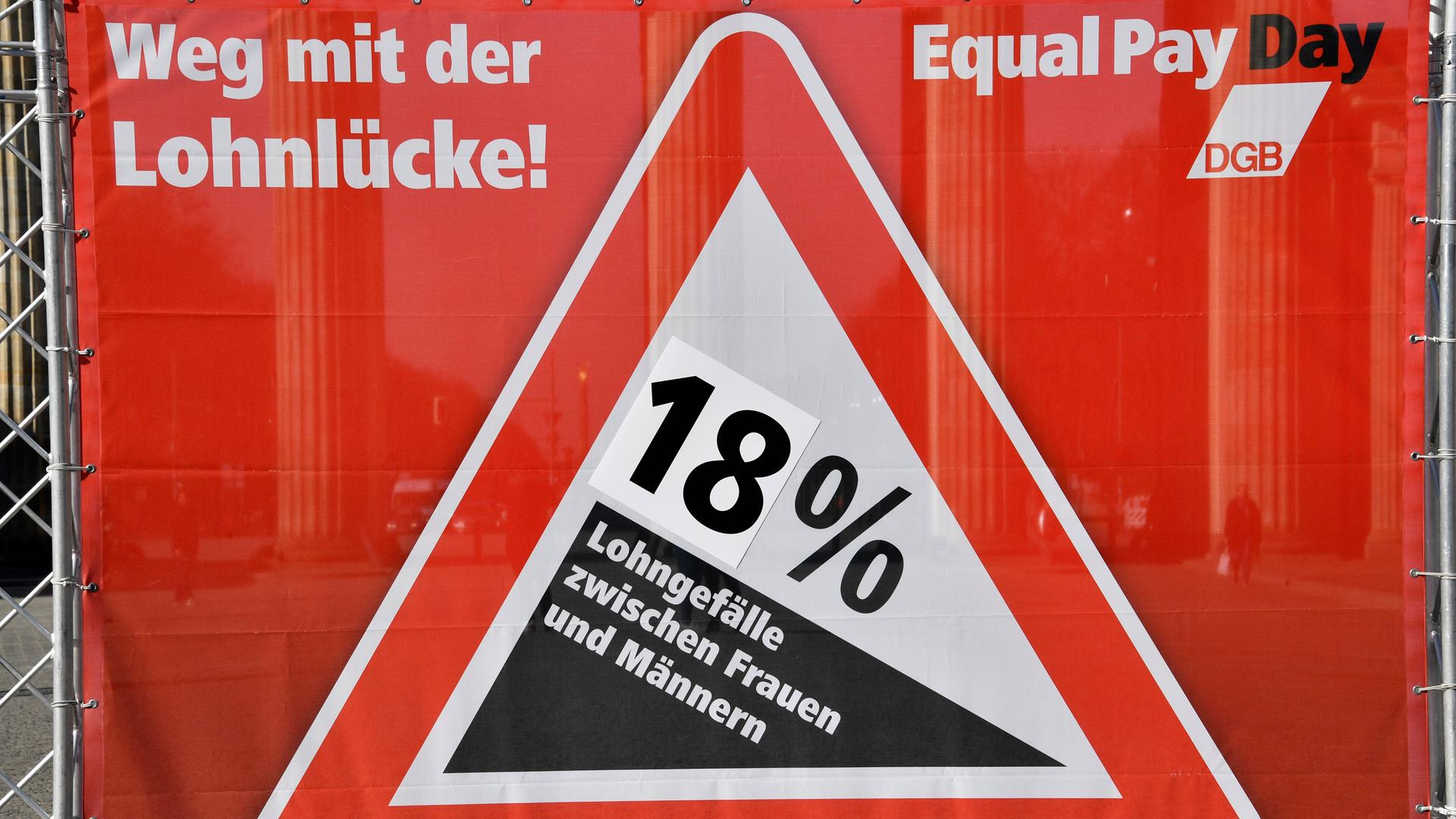 Ein Plakat mit der Aufschrift: Weg mit der Lohnlücke Ein Plakat mit der Aufschrift: Weg mit der Lohnlücke