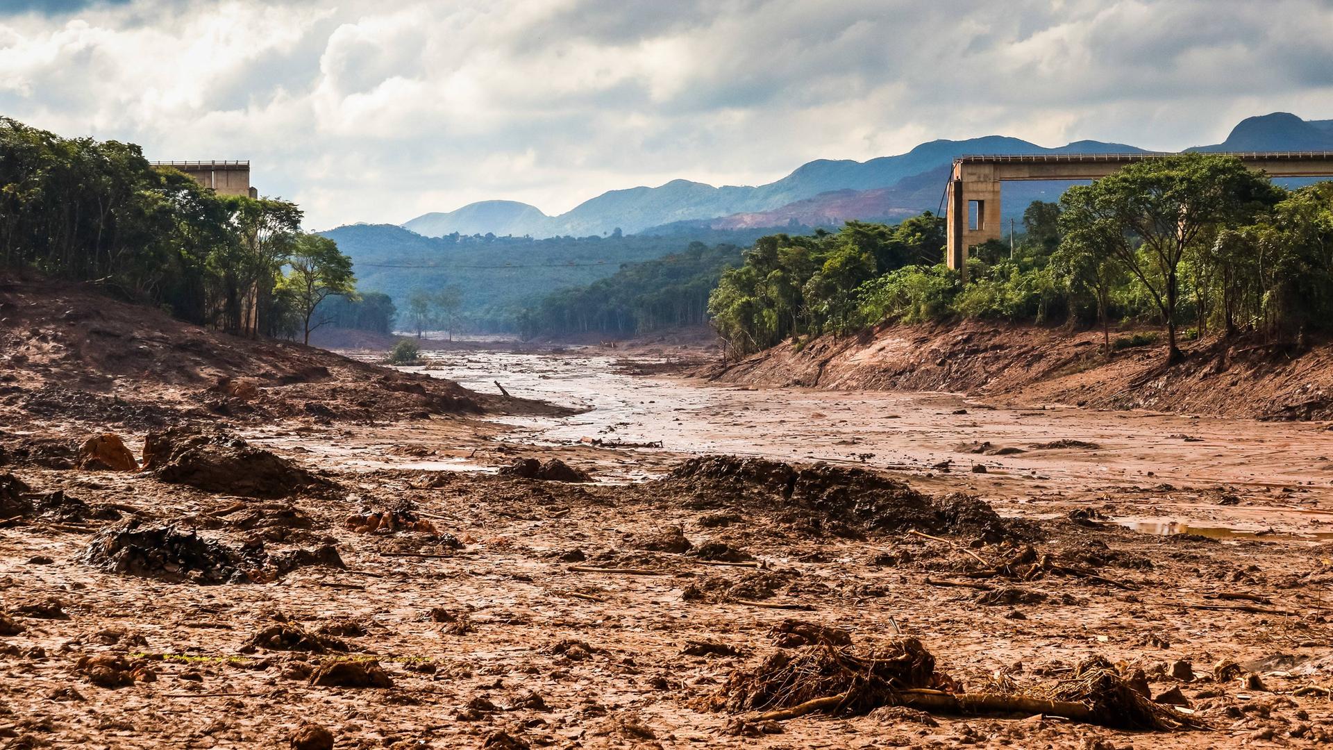 Nach dem Dammbruch von Brumadinho am 25. Januar 2029 hinterließ die Schlammlawine eine Schneise der Verwüstung. Nach dem Dammbruch von Brumadinho am 25. Januar 2029 hinterließ die Schlammlawine eine Schneise der Verwüstung.