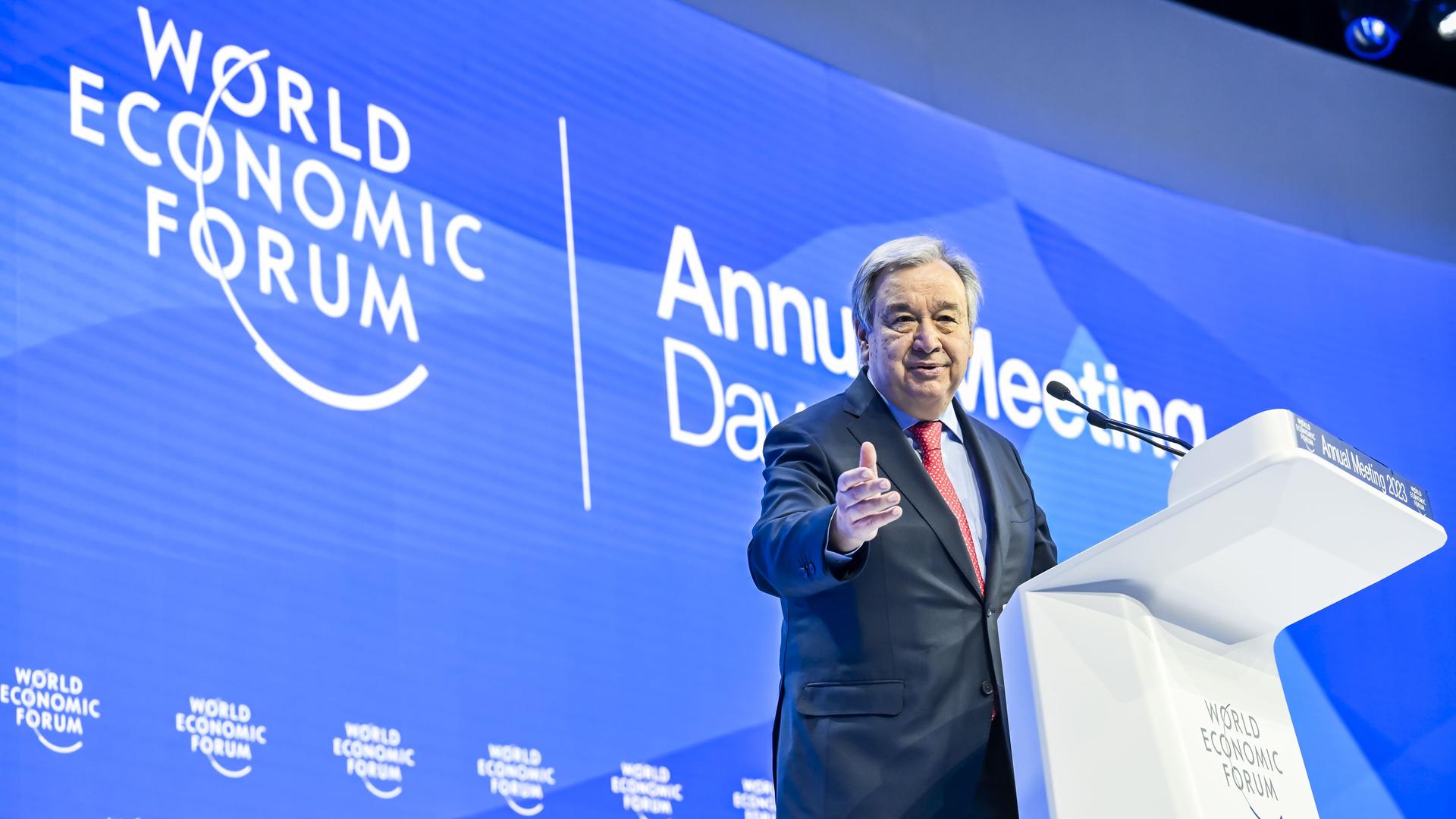 Schweiz, Davos: Antonio Guterres, Generalsekretär der Vereinten Nationen, spricht während der 53. Jahrestagung des Weltwirtschaftsforums (WEF). Schweiz, Davos: Antonio Guterres, Generalsekretär der Vereinten Nationen, spricht während der 53. Jahrestagung des Weltwirtschaftsforums (WEF).
