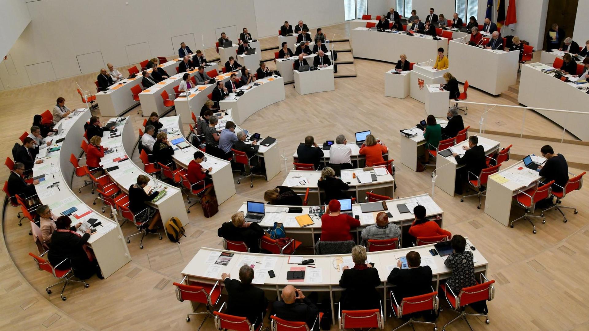 Die Parlamentarier in Potsdam beraten auf der Landtagssitzung im Plenarsaal. Die Parlamentarier in Potsdam beraten auf der Landtagssitzung im Plenarsaal.