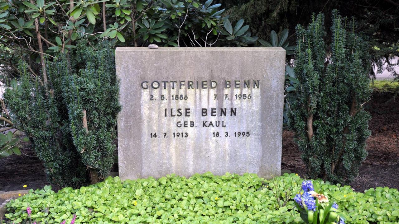 Grab von Gottfried Benn auf dem Waldfriedhof Dahlem am Hüttenweg in Berlin Grab von Gottfried Benn auf dem Waldfriedhof Dahlem am Hüttenweg in Berlin