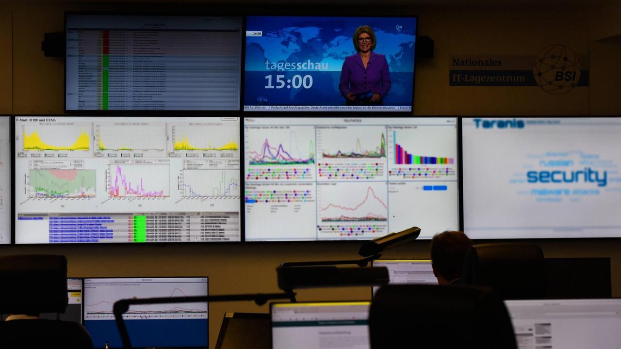 Blick in das Nationale IT-Lagezentrum des Bundesamts für Sicherheit in der Informationstechnik
