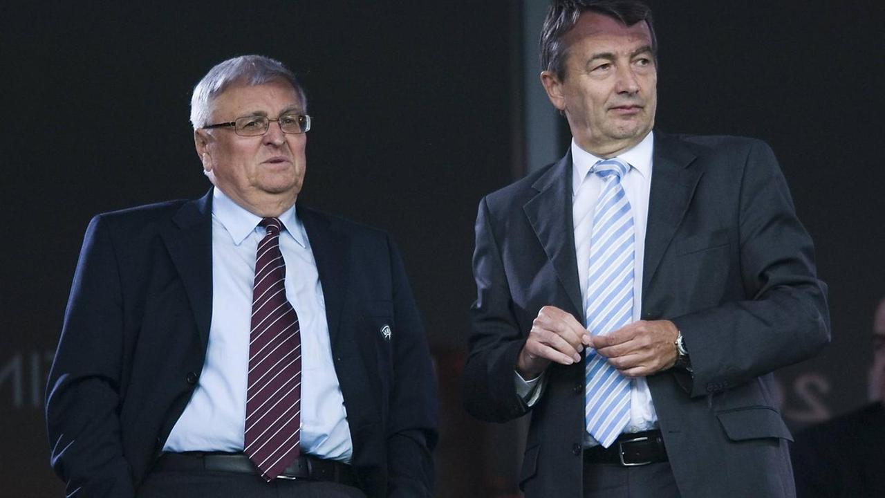 In der Schweiz angeklagt: Ex-DFB-Chefs Wolfgang Niersbach und Theo Zwanziger (links). In der Schweiz angeklagt: Ex-DFB-Chefs Wolfgang Niersbach und Theo Zwanziger (links).