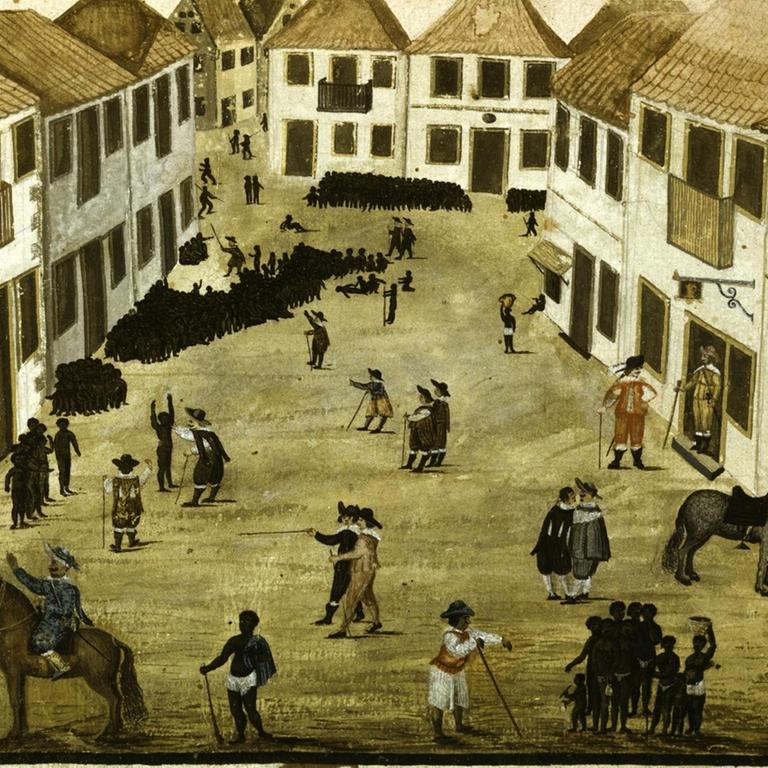 Zacharias Wagner: Sklavenmarkt in Fort Maurits, entstanden zwischen 1634 und 1637 in der damaligen Kolonie Niederländisch-Brasilien