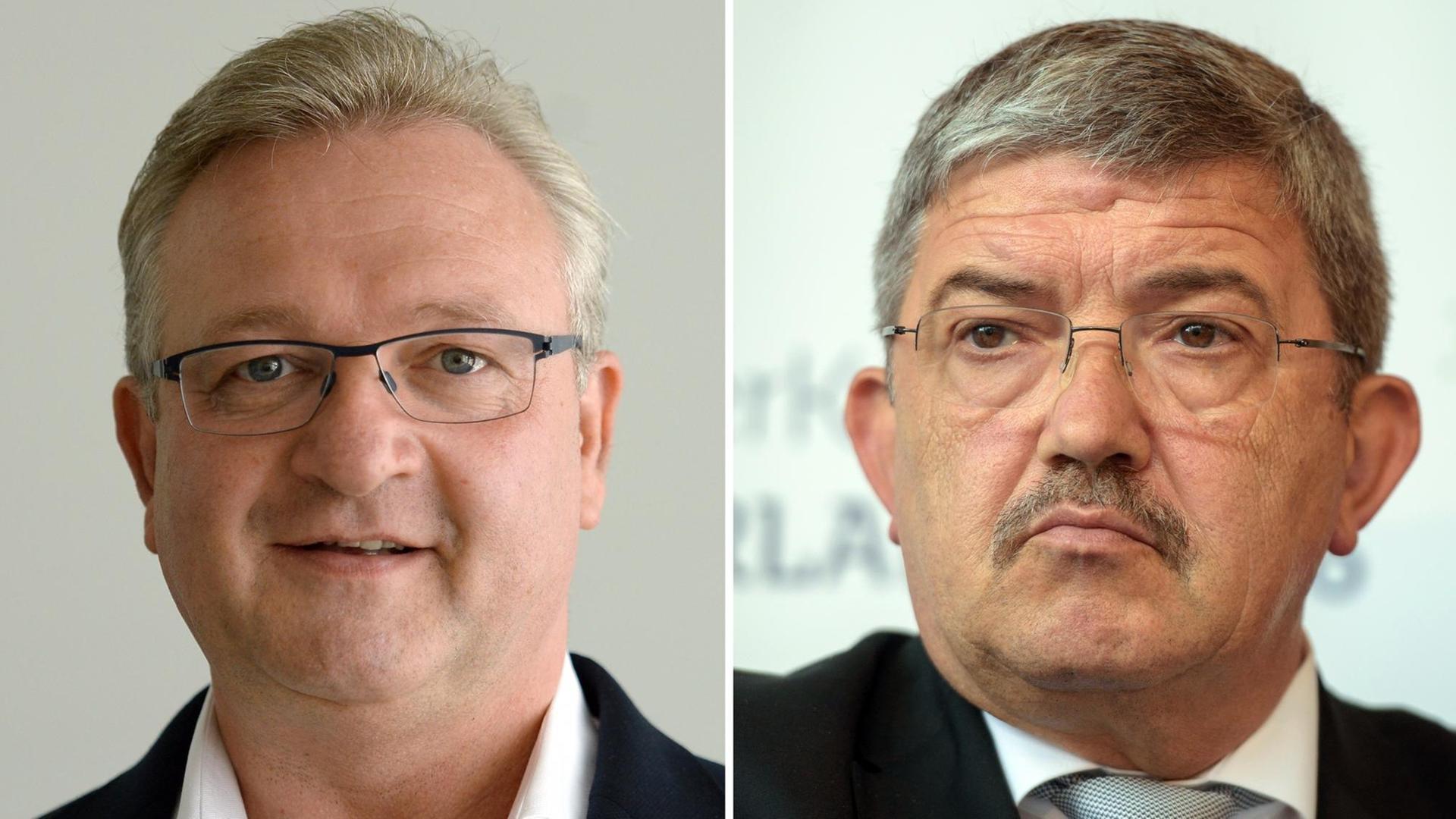 Der Berliner CDU-Spitzenkandidaten und Innensenator, Frank Henkel und Lorenz Caffier, Innenminister von Mecklenburg-Vorpommern in einer Bildkombination Der Berliner CDU-Spitzenkandidaten und Innensenator, Frank Henkel und Lorenz Caffier, Innenminister von Mecklenburg-Vorpommern in einer Bildkombination