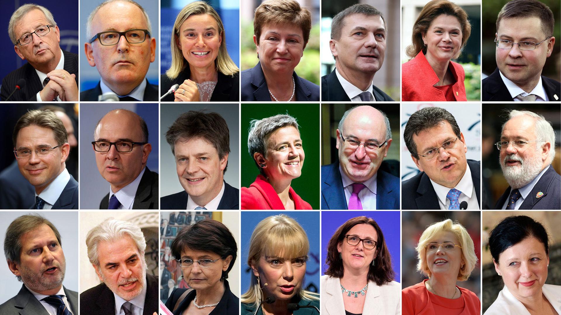 Die designierte EU-Kommission, angeführt von Präsident Jean-Claude Juncker (oben links). Die designierte EU-Kommission, angeführt von Präsident Jean-Claude Juncker (oben links).