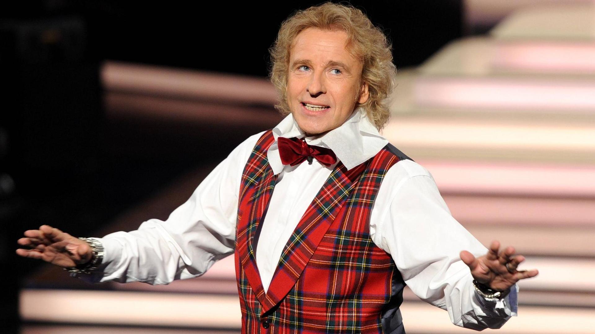 Der Moderator Thomas Gottschalk zu seinen besten Zeiten in "Wetten das". Der Moderator Thomas Gottschalk zu seinen besten Zeiten in "Wetten das".