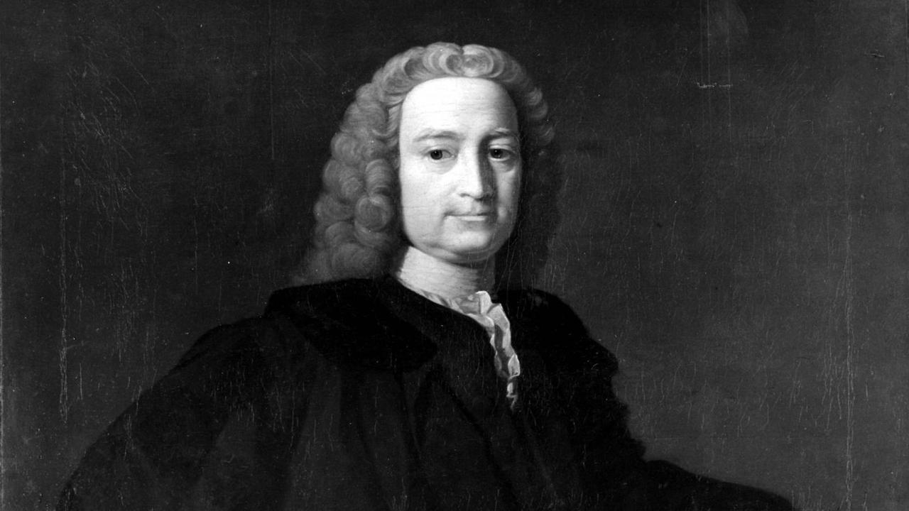 Ein Portrait-Gemälde aus dem 17. Jahrhundert zeigt den Philosophen Francis Hutcheson in ernster Pose, er trägt eine schwarze Robe. Ein Portrait-Gemälde aus dem 17. Jahrhundert zeigt den Philosophen Francis Hutcheson in ernster Pose, er trägt eine schwarze Robe.