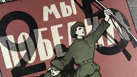 Russisches Plakat um 1918 mit der Aufschrift "Wir werden siegen"