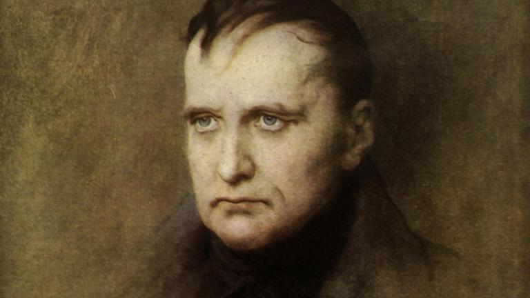 Ein Gemälde Napoleons, er sieht mit ernstem Blick am Betrachter vorbei