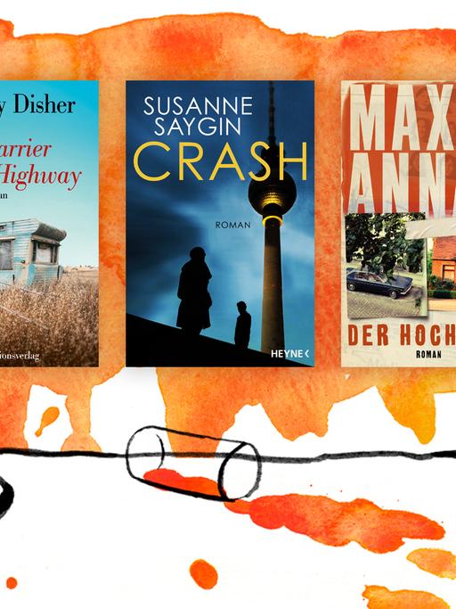 Die Cover der Top drei der Krimibestenliste Im September 2021: Garry Dishers "Barrier Highway", Susanne Saygins „Crash“ und Max Annas' "Der Hochsitz" (v.l.n.r.).