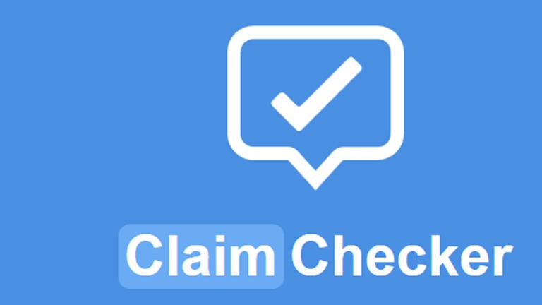 Das Logo von "Claim Checker" auf einem Internetbrowser. Das Tool soll überprüfbar machen, ob große Medienhäuser über ein Thema berichtet haben oder nicht.