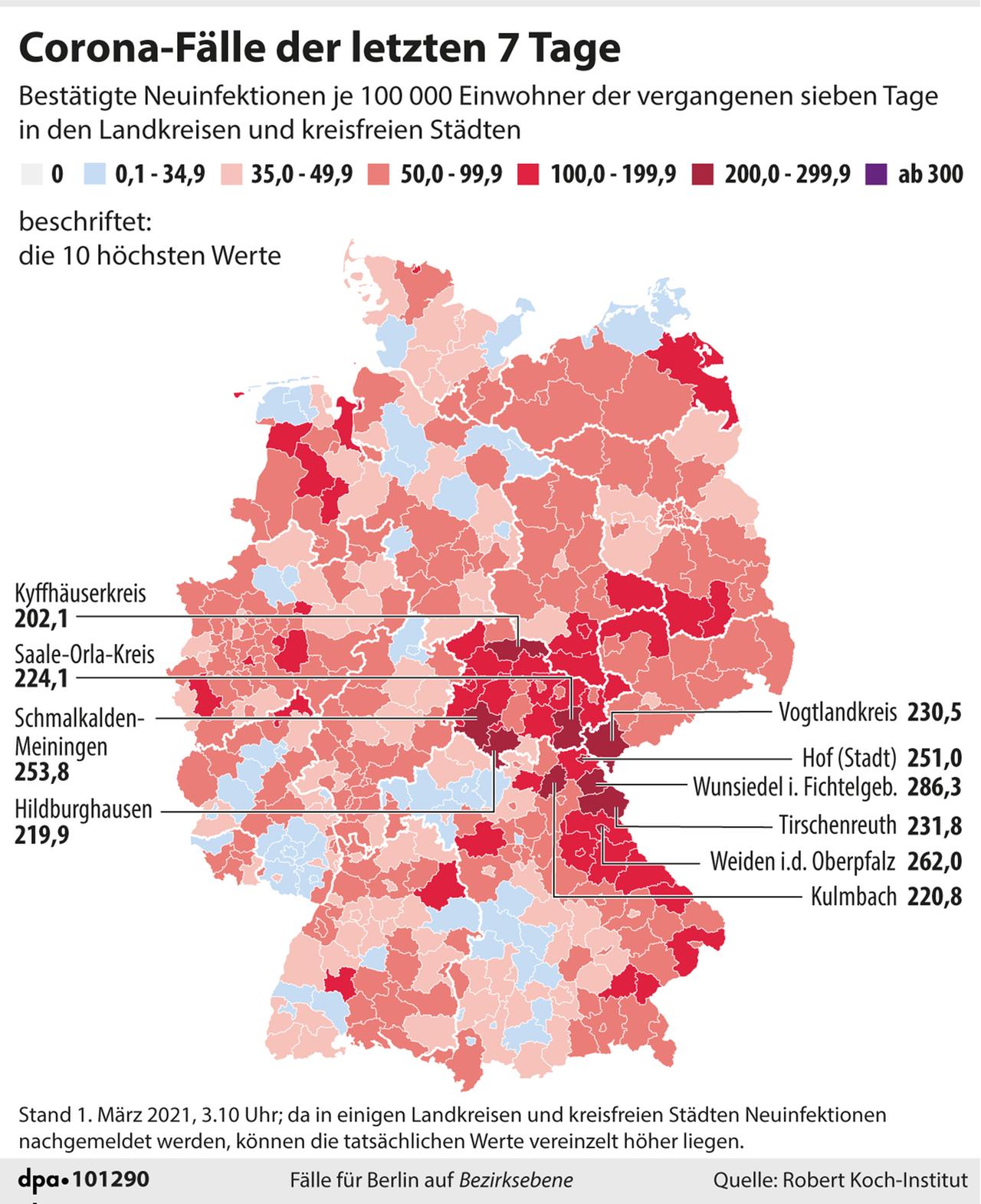 Das Foto zeigt die Corona-Fälle der letzten 7 Tage in Deutschland. Das Foto zeigt die Corona-Fälle der letzten 7 Tage in Deutschland.