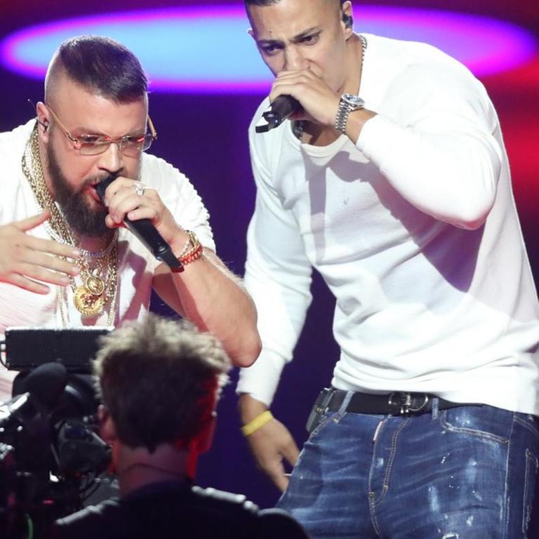 Die Rapper Kollegah (li.) und Farid Bang (re.) bei der Echo-Verleihung 2018