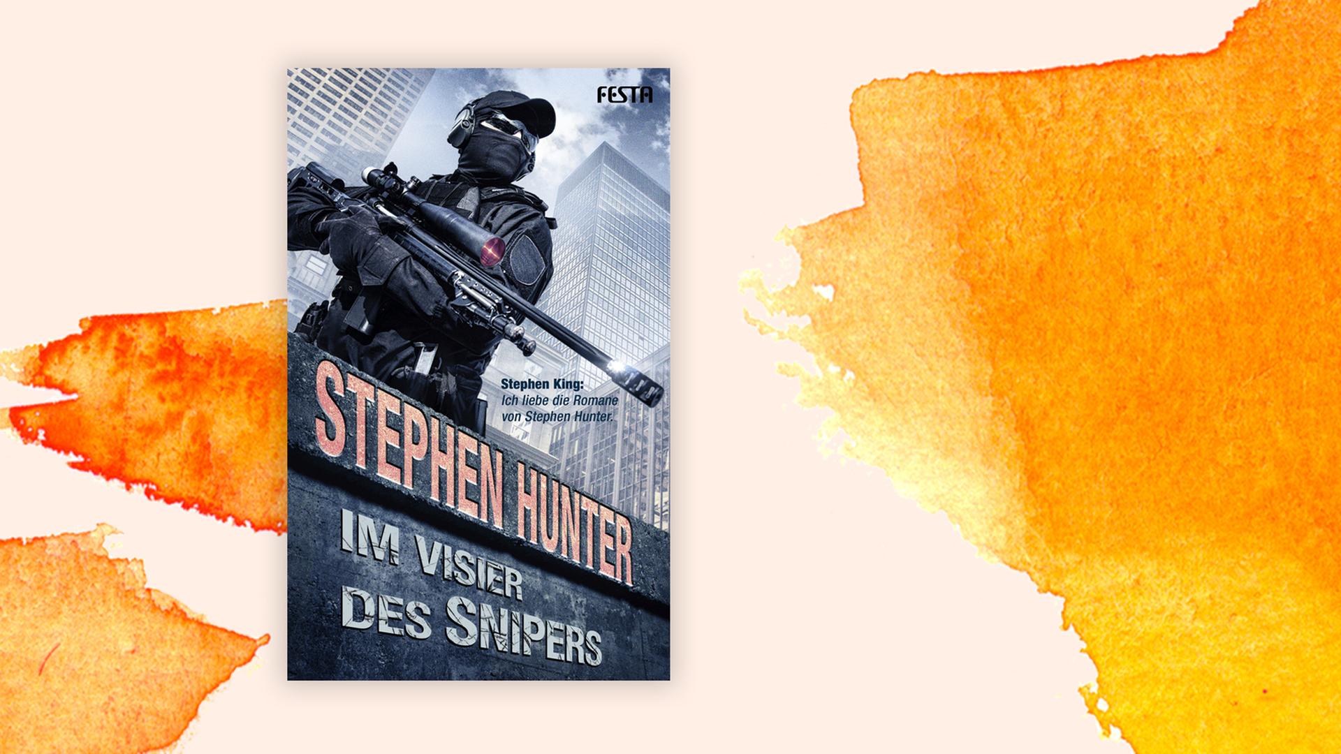 Das Cover des Krimis von Stephen Hunter "Im Visier des Snipers" auf orange-weißem Hintergrund. Das Cover des Krimis von Stephen Hunter "Im Visier des Snipers" auf orange-weißem Hintergrund.