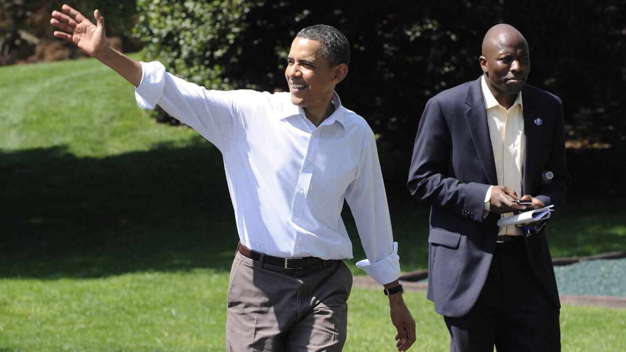 Auf dem Weg zurück ins Oval Office: Barack Obama mit seinem ehemaligen Assistenten Reggie Love Auf dem Weg zurück ins Oval Office: Barack Obama mit seinem ehemaligen Assistenten Reggie Love