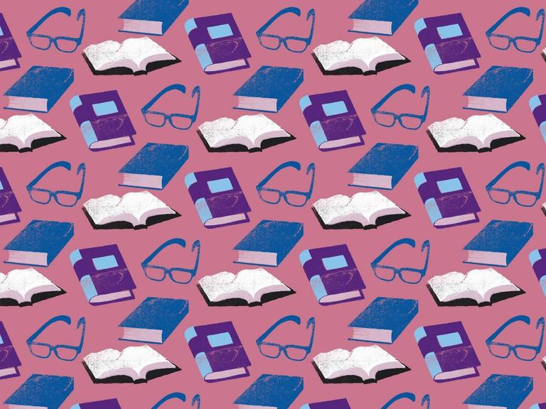 Illustriertes Hintergrundmuster aus Büchern und Brillen.