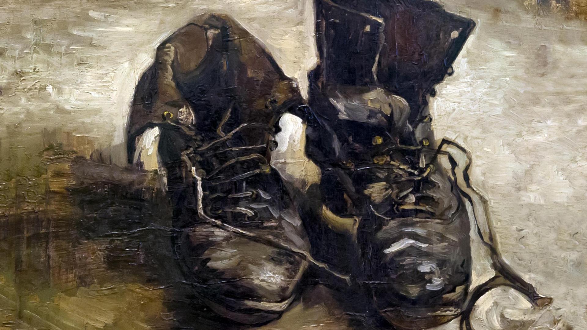 Detail von Vincent van Goghs "Ein Paar Schuhe", 1886 Öl auf Leinwand Detail von Vincent van Goghs "Ein Paar Schuhe", 1886 Öl auf Leinwand