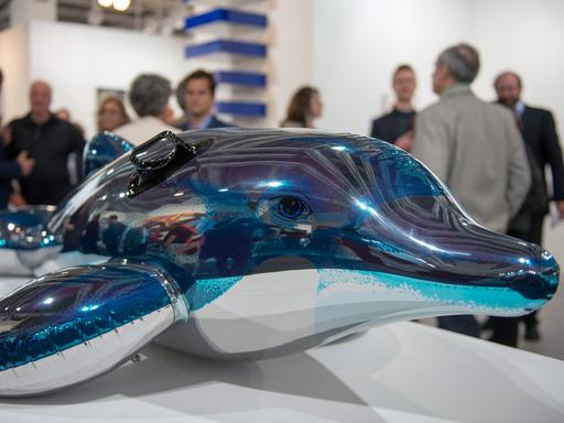 Das Kunstwerk "Dolphin" (2007-2013) des US-Künstlers Jeff Koons, präsentiert von der Galerie David Zwirner (New York und London), während der Kunstmesse Art Basel 2014.