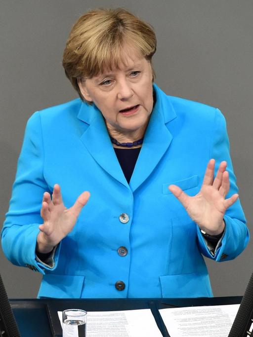 Bundeskanzlerin Angela Merkel während der Generaldebatte über den Haushalt 2016 im Deutschen Bundestag.
