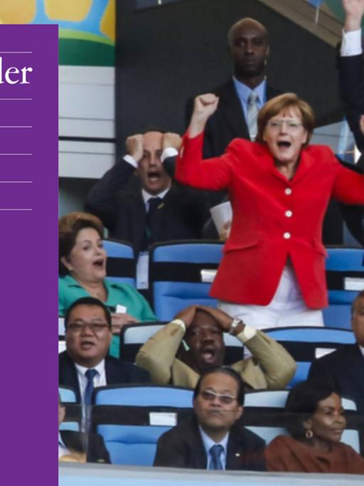 Hintergrundbild: Ehrentribüne - Germany vs Argentina - Sepp Blatter, Dilma Rousseff, Angela Merkel, Vladimir Putin, Joachim Gauck, Jim Boyce, Prinz Ali Bin Al Hussein, Ali Bongo Ondimba, Viktor Orban, - DEUTSCHLAND - ARGENTINIEN 1-0 am 13.07.2014 im Maracana Stadion von Rio de Janeiro. Vordergrund: Buchcover