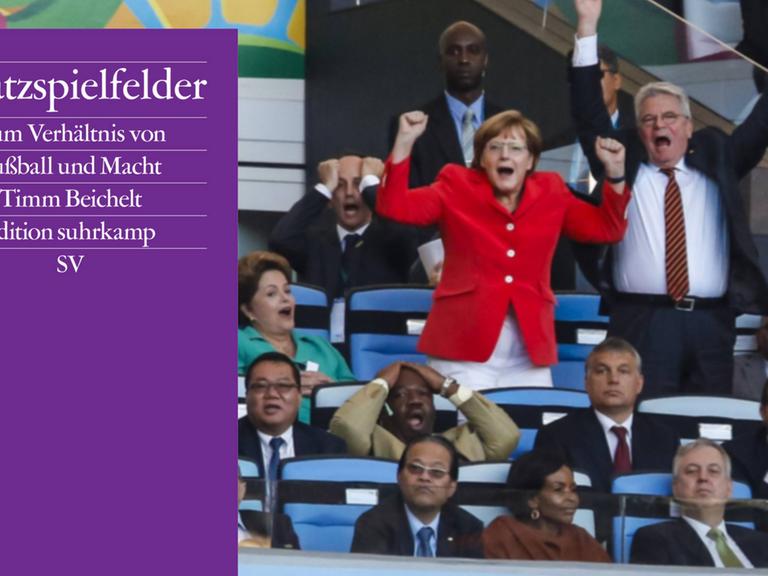 Hintergrundbild: Ehrentribüne - Germany vs Argentina - Sepp Blatter, Dilma Rousseff, Angela Merkel, Vladimir Putin, Joachim Gauck, Jim Boyce, Prinz Ali Bin Al Hussein, Ali Bongo Ondimba, Viktor Orban, - DEUTSCHLAND - ARGENTINIEN 1-0 am 13.07.2014 im Maracana Stadion von Rio de Janeiro. Vordergrund: Buchcover