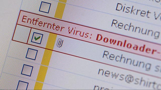 Anzeige in einem E-Mail-Postfach: Entfernter Computervirus