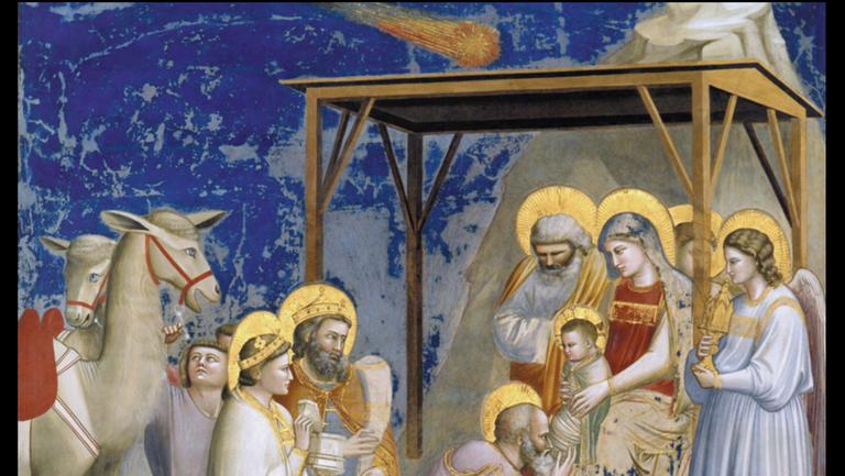 Damit fing alles an: Giotto di Bondone hat 1305 den wenige Jahre zuvor erschienenen Kometen Halley über die Krippenszene in der Scrovegni-Kapelle in Padua gemalt Damit fing alles an: Giotto di Bondone hat 1305 den wenige Jahre zuvor erschienenen Kometen Halley über die Krippenszene in der Scrovegni-Kapelle in Padua gemalt