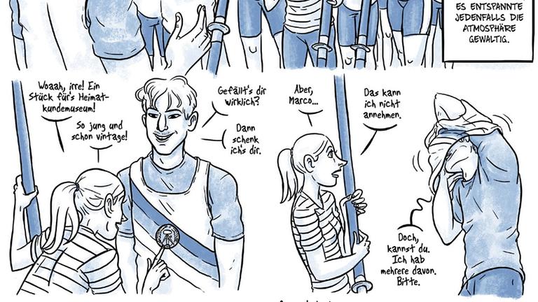 Im Comic bekommt Wiebke ein DDR-Trikot geschenkt Im Comic bekommt Wiebke ein DDR-Trikot geschenkt