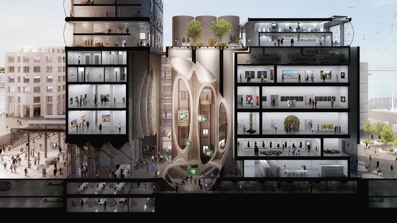 Eine Computervisualisierung zeigt einen Querschnitt des neuen Zeitz Museum for Contemporary Art Africa (MOCAA) im südafrikanischen Kapstadt.