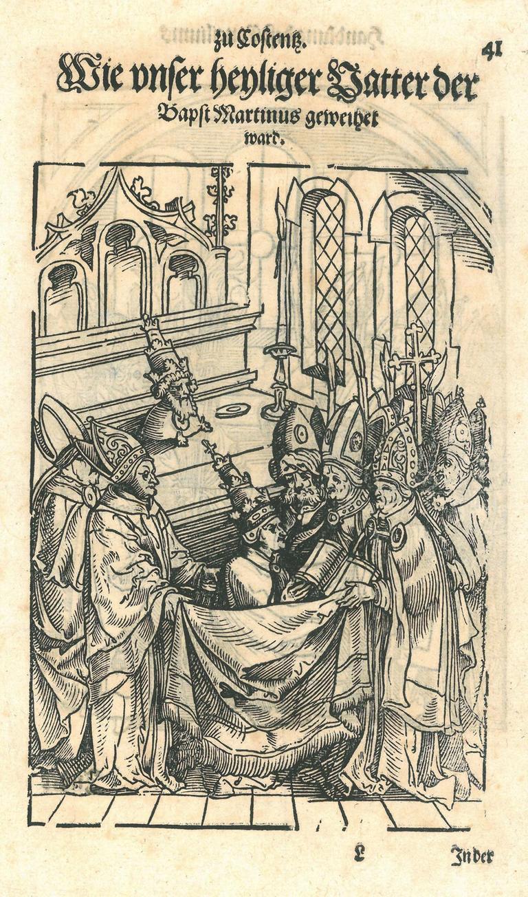 Martin V. wird 1417 zum alleinigen Papst gewählt und beendet das Schisma mit drei konkurrierenden Päpsten