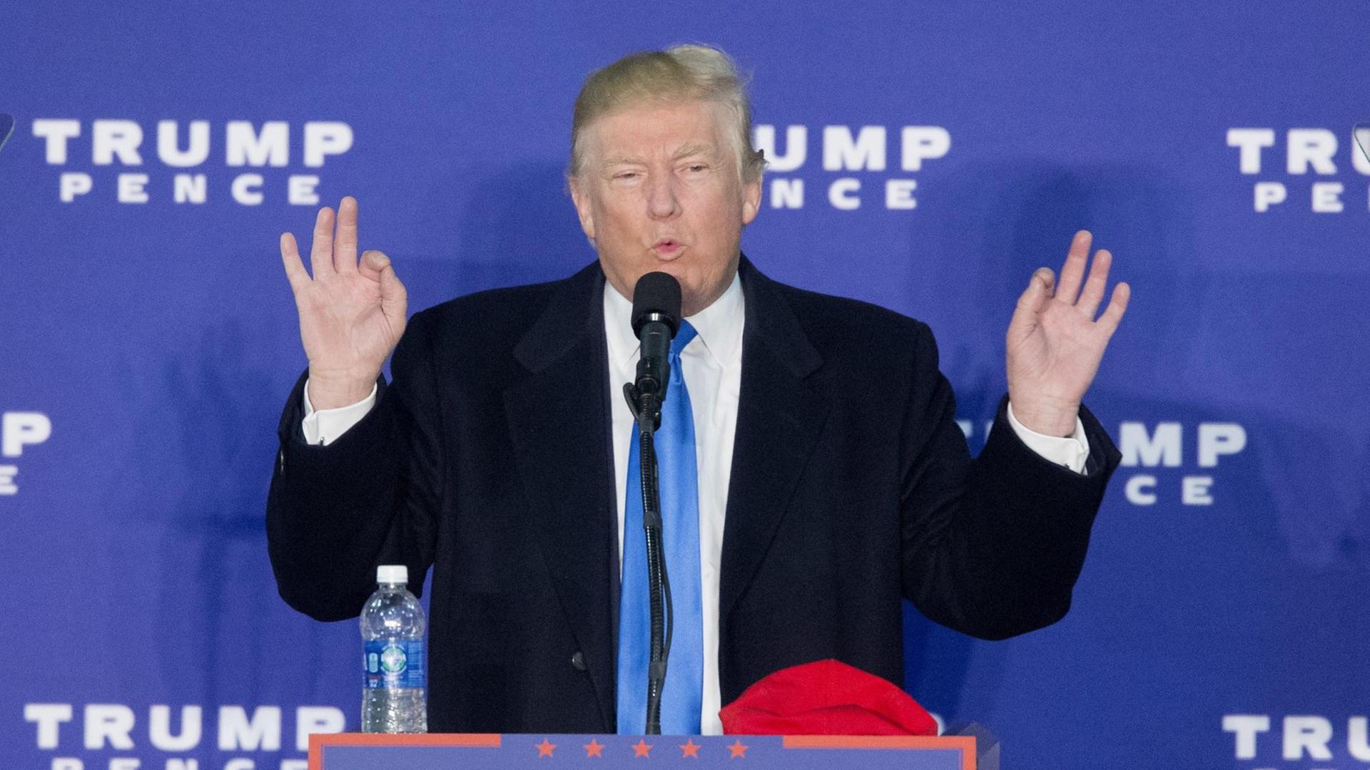 Sie sehen Donald Trump bei einem Wahlkampfauftritt in Leesburg, Virginia, kurz vor der Wahl. Sie sehen Donald Trump bei einem Wahlkampfauftritt in Leesburg, Virginia, kurz vor der Wahl.