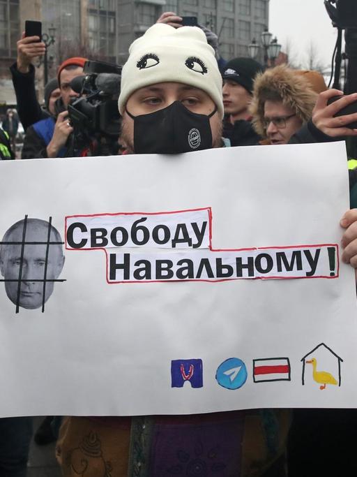 Demonstration in Moskau gegen Russlands Präsidenten Wladimir Putin und für den inhaftierten Oppositionellen Alexej Nawalny.