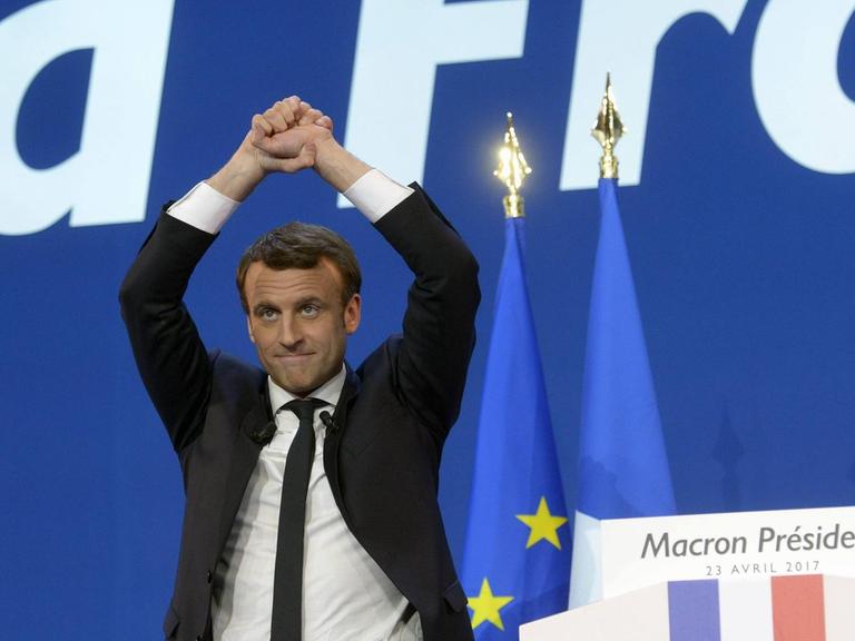 Emmanuel Macron nach der Bekanntgabe des Wahlergebnisses der ersten Wahlrunde um die französische Präsidentschaft.