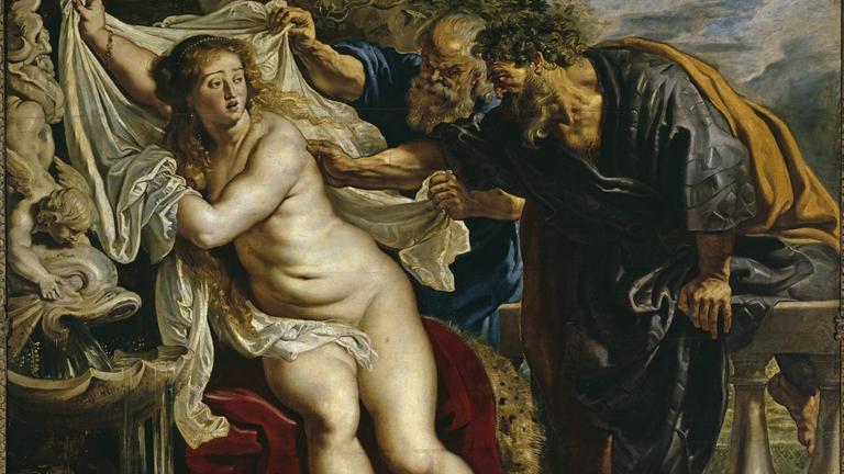 Susanna und die beiden Alten, um 1610/11 von Peter Paul Rubens (1577-1640) und Frans Snyders (1579-1657). Öl auf Holz, 175 × 200 cm. Madrid, Academia de San Fernando