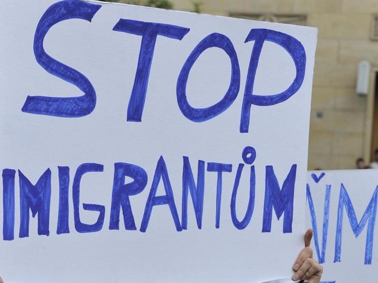 Proteste gegen Flüchtlingsquoten für Tschechien in der tschechischen Stadt Moravske.