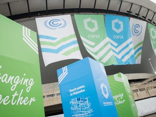 Die Spodek Arena, das Internationale Kongresszentrum in Kattowitz, in dem die Weltklimakonferenz in Polen am 3. Dezember eröffnet wurde