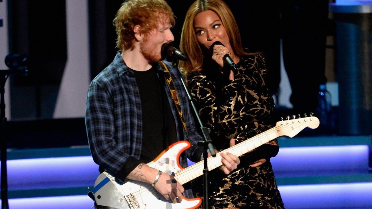 LOS ANGELES, CA - FEBRUARY 10: Recording artists Ed Sheeran (L) and Beyonce perform onstage during Stevie Wonder: Songs In The Key Of Life - An All-Star GRAMMY Salute at Nokia Theatre L.A. Live on February 10, 2015 in Los Angeles, California. (Photo by Kevork Djansezian/Getty Images) LOS ANGELES, CA - FEBRUARY 10: Recording artists Ed Sheeran (L) and Beyonce perform onstage during Stevie Wonder: Songs In The Key Of Life - An All-Star GRAMMY Salute at Nokia Theatre L.A. Live on February 10, 2015 in Los Angeles, California. (Photo by Kevork Djansezian/Getty Images)